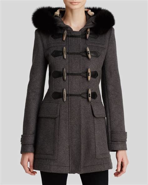 burberry brit blackwell wool duffle coat with fur